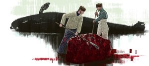 二頭のクジラ、クジラを切る 作： アレッサンドロ・ロナティ