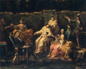 アルバロの庭でのエンターテイメントの詳細 作： Alessandro Magnasco