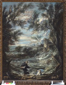 聖アウグスティヌスと赤ちゃん (セント オーガスティンと赤ちゃん)。 il Lissandrino (1667-1749) として知られる Alessandro Magnasco の絵画 作： Alessandro Magnasco