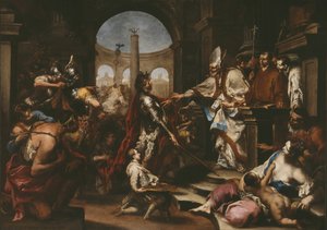 テオドシウスは聖アンブローズによって教会から追放された、170010. 作： Alessandro Magnasco