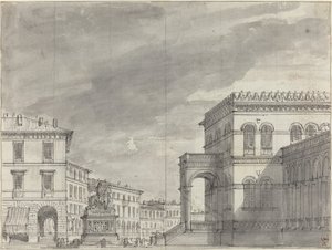騎馬像と宮殿のある広場 作： Alessandro Sanquirico
