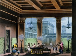トリクリニウム、ジュールフェラーリオ作「ルコスチュームアンシャンエモデルヌ」c.1820 作： Alessandro Sanquirico