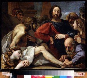 ラザロの復活。 アレッサンドロ・ティアリーニ (1577-1668) の絵画。 木に油彩、39 x 49 cm。 イタリアのバロック美術、ボローニャ美術。 国立美術館、エカテリンブルグ。