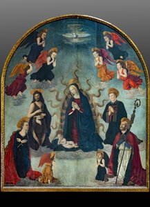 マドンナと聖人と子供（パネルに油彩） 作： Alessio & Scheggini Michele da Larciano (known as Graffione) (1470 85) Baldovinetti