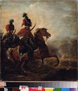 ライダー。 （軽騎兵連隊）。 Alexander Osipovich Orlowski（1777-1832）による絵画、キャンバスに油彩