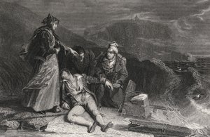 サー・ウォルター・スコット（1771-1832）の「海賊」より、ジョージ・プレスベリーが彫ったクリーブランドの救出シーン（エングレーヴィング 作： Alexander (after) Chisholm
