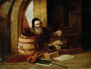 安静時のユダヤ人ヴァイオリニスト、1871年 作： Alexander Antonovich Rizzoni
