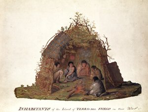 小屋にあるテラデルフエゴ島の住民 作： Alexander Buchan