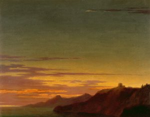 一日の終わり：海岸に沈む夕日、c.1768-75（敷き詰められた紙に黒鉛の上に油を塗る）