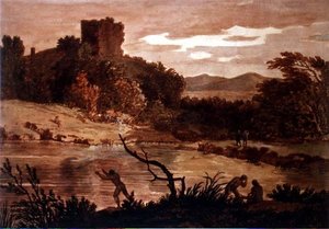 男性が入浴している風景（水彩 作： アレクサンダー・コゼンス