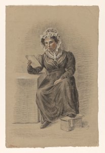座ってストーブに足を乗せ、手紙を読んでいる女性 作： Alexander Cranendoncq