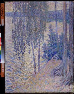 1910年頃のアレクサンドル・フョードロヴィッチ・ガウシュ（1873-1947）による「白樺の木」（白樺）の絵画、チュヴァシ共和国チェボクサル州立美術館 作： Alexander Gaush