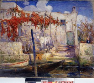 田舎。 南部で。 （風景。南）。 Alexander Fyodorovich Gaush (1873-1947) による絵画、キャンバスに油彩、ロシア美術、20 世紀初頭。 Primorsk State Art Gallery、ウラジオストク (ロシア)。 作： Alexander Gaush