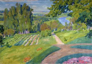 田舎の不動産。 Alexander Fyodorovich Gaush (1873-1947) による絵画、キャンバスに油彩、1910 年頃、ロシアの芸術、アール ヌーボー。 地域 M.Vrubel Art Museum、オムスク (ロシア)。 作： Alexander Gaush