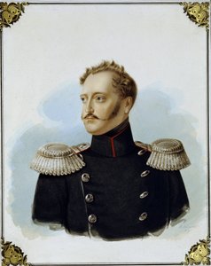 ロシア皇帝ニコライ1世の肖像 (1796-1855) (皇帝ニコライ1世の肖像)。 Alexander Ivanovich Klunder (1802-1875) の作品、段ボールに水彩と白