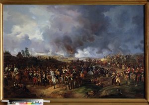 1813 年 10 月、ライプツィヒ (ドイツ) での諸国民の戦い (またはライプツィヒの戦い、ナポレオン戦争のエピソード、ドイツのキャンペーン中 (1813 年)。アレクサンドル・イワノビッチ・ザウアーヴァイト (1783-1844) による絵画、キャンバスに油彩 作： Alexander Ivanovich Sauerweid