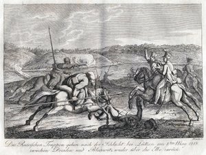 ルッツェンの戦いの後、エルベ川を遡るロシア軍 - Sauerweid, Alexander Ivanovich (1783-1844) - 1813 - エッチング - 21x26 - 個人蔵 作： Alexander Ivanovich Sauerweid