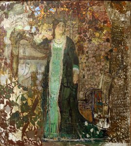 ハープ奏者。 Tatiana Sergeevna Bartseva (1886-1984) の肖像、Savinov、Alexander Ivanovich (1881-1942) 作： Alexander Ivanovich Savinov