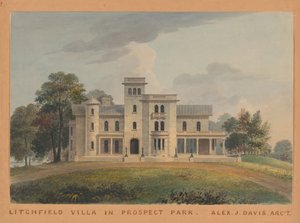 エドウィン C. リッチフィールドのグレース ヒル、ブルックリン、ニューヨーク正面図、1854 年。 作： Alexander Jackson Davis
