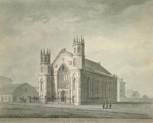 セント・トーマス教会、ブロードウェイ、ニューヨーク市、1829年頃（紙に水彩画） 作： Alexander Jackson Davis