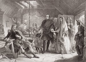 チャールズ皇太子とフローラマクドナルドの南ユイスト島での最初の会議、1747年、「英語とスコットランドの歴史の図解」第2巻 作： Alexander Johnston