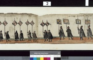 ハントリー侯爵ジョージ1世の葬儀に使用されたとされる「The Huntly Funeral Procession」のディテール 作： Alexander Kincaid