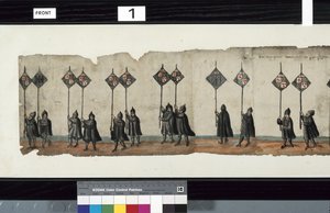 ハントリー侯爵ジョージ1世の葬儀に使用されたとされる「The Huntly Funeral Procession」のディテール 作： Alexander Kincaid