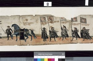 ハントリー侯爵ジョージ1世の葬儀に使用されたとされる「The Huntly Funeral Procession」のディテール 作： Alexander Kincaid