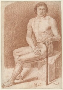 杖を持って座っている男性のヌード 作： Alexander Liernur