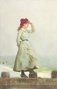 護岸の少女（紙に水彩） 作： Alexander M. Rossi