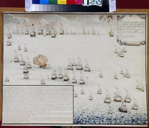 1790 年 9 月 8 日と 9 日のテンドラ海戦 (黒海) (1790 年 9 月 8 日と 9 日のテンドラ海戦)。 露土戦争 (1787-1792) のエピソード。 Alexander Nikolaevich Depaldo (1876-1939) の作品、紙に水彩。 ロシア美術