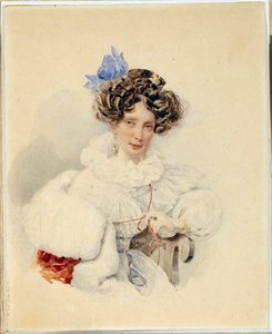 キャサリン・バクーニンの肖像 (1795-1869) - カール・パブロヴィッチ・ブリウロフ (ブリウロフ) (1799-1852) の作品、1832 年以前、段ボールに水彩 - エカテリーナ・パブロフナ・バクニナの肖像 (1795-1869) - 段ボールに水彩、アレクサンドル・パブロビッチ・ブリウロフ ( 179