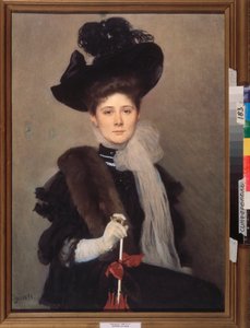 芸術家リュボフ・ガウシュ (1877-1943) の肖像画。 Alexander (Alexander) Petrovich Sokolov (1830-1911) の作品、紙に水彩。 ロシア美術、19 世紀後半から 20 世紀初頭、モダニズム。 地域美術館、シンフェロポリ (ウクライナ)。 作： Alexander Petrovich Sokolov