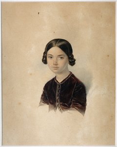 ソフィア アレクサンドロヴナ ブリュロワ (1848-1901) パー ソコロフ、アレクサンダー ペトロヴィッチ (1830-1911) の肖像。 厚紙に水彩、1850 年代末から 1860 年代初頭、A.S. 州立博物館 プーシキン、モスクワ 作： Alexander Petrovich Sokolov