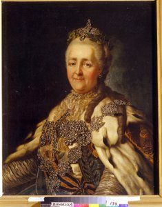 皇后キャサリン 2 世 (1729-1796) の肖像画。 Alexandre Roslin (1718-1793) の絵画、キャンバスに油彩。 18世紀スウェーデンの芸術、古典主義。 地域美術館、ヴィニツィア (ウクライナ)。 作： Alexander Roslin