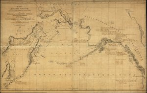北太平洋、ベーリング海峡以北の北極海の一部、ロシア極東とアラスカの隣接する沿岸地域をカバーする一般的な地図。 印刷された地図には、具体的に特定された発見や探検家のルートは表示されません。 レリーフは p に示されています 作： Alexander Russia. Depo Kart; Wilbrecht