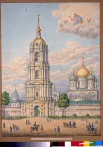 モスクワ (ロシア) の新しい救世主修道院 - アレクサンドル セルゲイヴィッチ クテポフ (1781-1855) の作品、水彩 作： Alexander Sergeyevich Kutepov