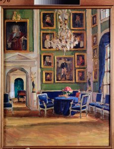 In a Reception Room (In a Reception Room) - Alexander Valentinovich Sredin (Sredine) (1872-1934) の作品、ボール紙に油彩 - ロシア美術、19 世紀後半から 20 世紀初頭、モダニズム - プーシキン記念博物館、サンクトペテルブルク 作： Alexander Sredin