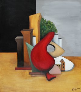 赤い幾何学模様の街