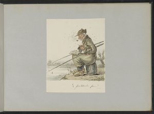 水辺で釣りをし、編み物をし、タバコを吸い、本を読む男 作： Alexander Ver Huell