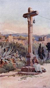 グラナダ近郊のウェイサイド・クロス（カラーリトグラフ 作： Alexander Wallace Rimington