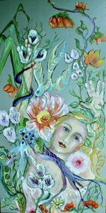 花咲く女性と鳥たち 作： 