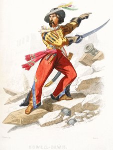 ウェールズの海賊ハウエル・デイヴィス、19世紀半ば（カラーエングレーヴィング） 作： Alexandre (after) Debelle