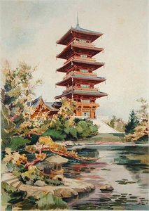 ジュールズアドルフショーヴェ（b.1828）によって彫刻された、オリエンタリスメと建築コンテンポラリーヌのベルギー、ラーケンの王立公園にある日本タワー（171915、172965、172990も参照） 作： Alexandre Auguste Louis Marcel