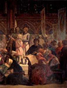 国王ルイ9世はサン・ルイ（1214-1270）に正義を託した アレクサンドル・カバネル（1823-1889）による絵画 19世紀 パリ、パンテオン 作： Alexandre Cabanel