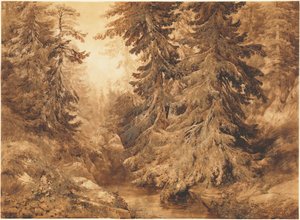 渓流のある太古の松林 作： Alexandre Calame