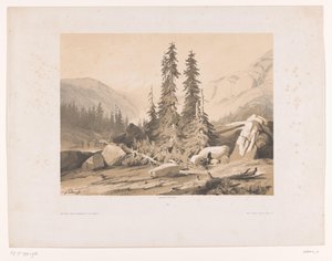 モミと山ヤギのいる山の風景 Sapins (オブジェクトのタイトル) 作： Alexandre Calame