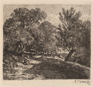 石垣のそばで休む男 作： Alexandre Calame