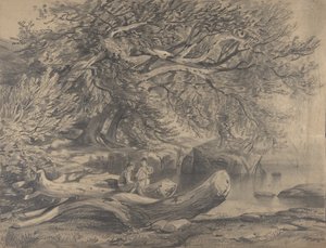 直腸湖で休む二人の男、19世紀初頭から半ば。 作： Alexandre Calame