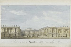 入口側のベルサイユ宮殿のファサード プロジェクト、1811 ～ 1813 年。 作： Alexandre Dufour